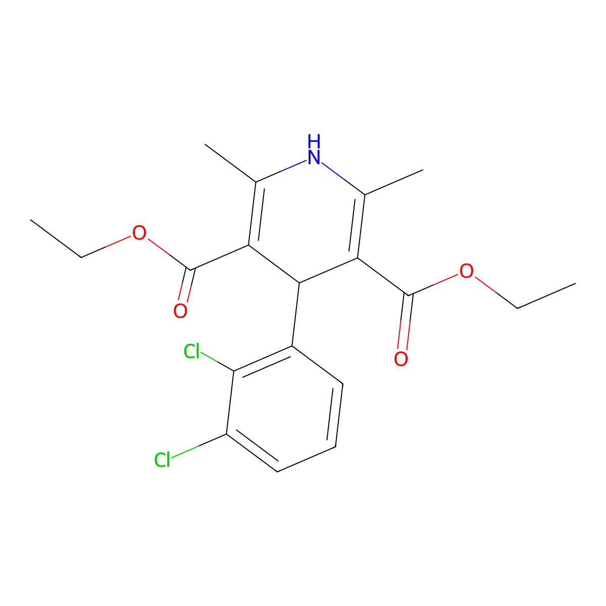 Diethyl 4-(2,3-dichlorophenyl)-2,6-dimethyl-1,4-dihydropyridine-3,5-dicarboxylate molecular structure, CAS 79925-38-5