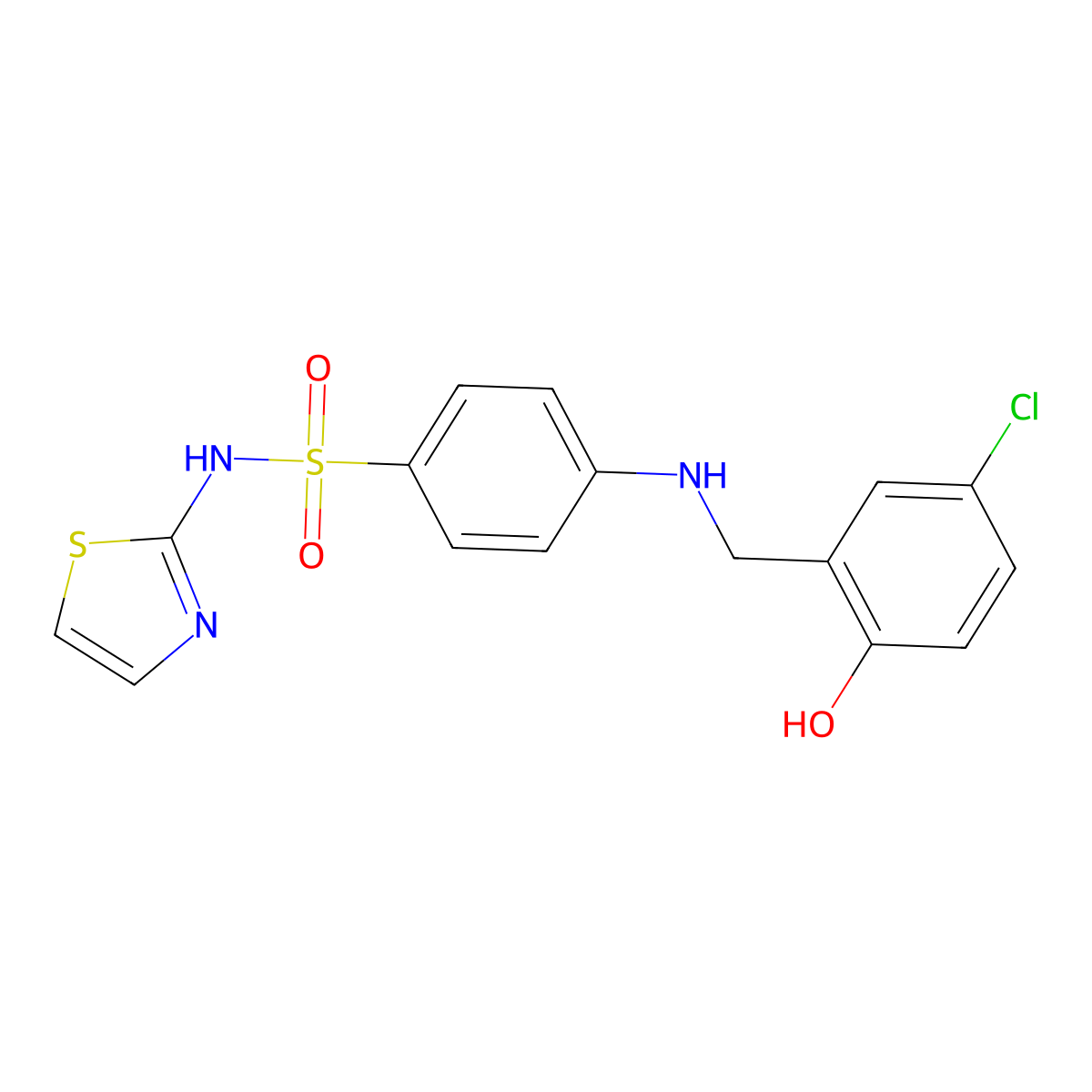 4-((5-Chloro-2-hydroxybenzyl)amino)-N-(thiazol-2-yl)benzenesulfonamide molecular structure, CAS 799250-24-1