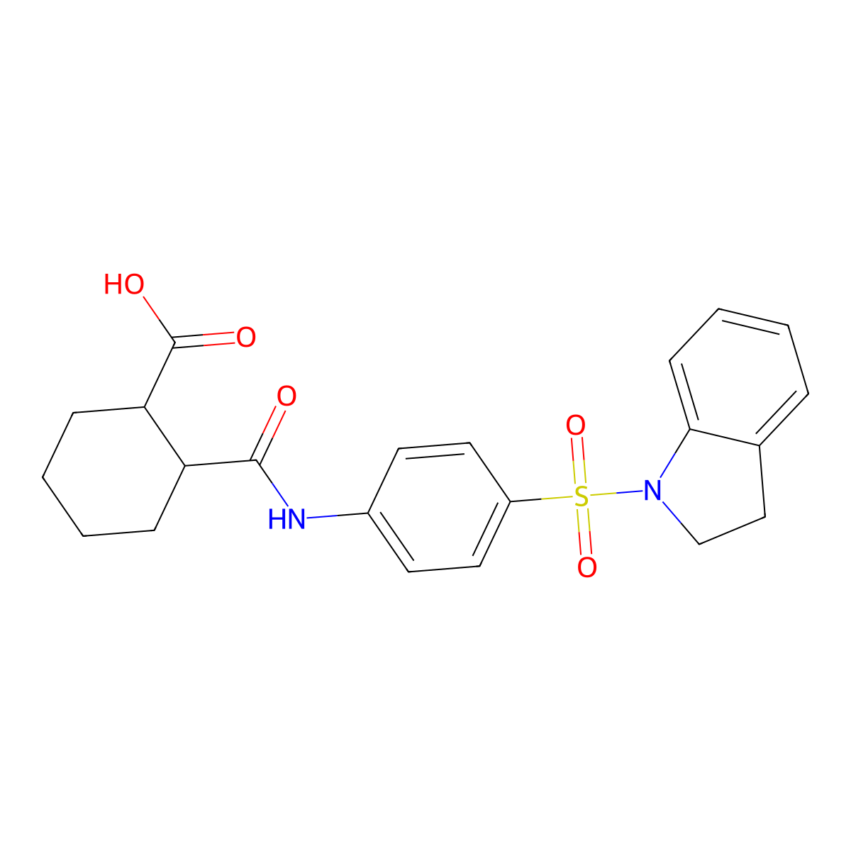 2-[[4-(2,3-Dihydroindol-1-ylsulfonyl)phenyl]carbamoyl]cyclohexane-1-carboxylic acid molecular structure, CAS 799250-50-3
