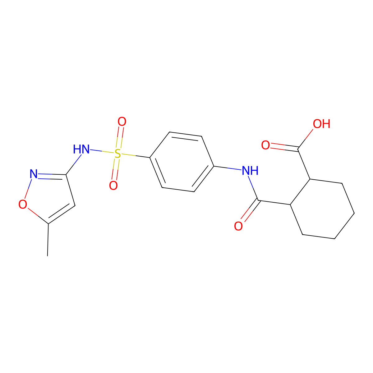 2-[[4-[(5-Methyl-1,2-oxazol-3-yl)sulfamoyl]phenyl]carbamoyl]cyclohexane-1-carboxylic acid molecular structure, CAS 799250-54-7