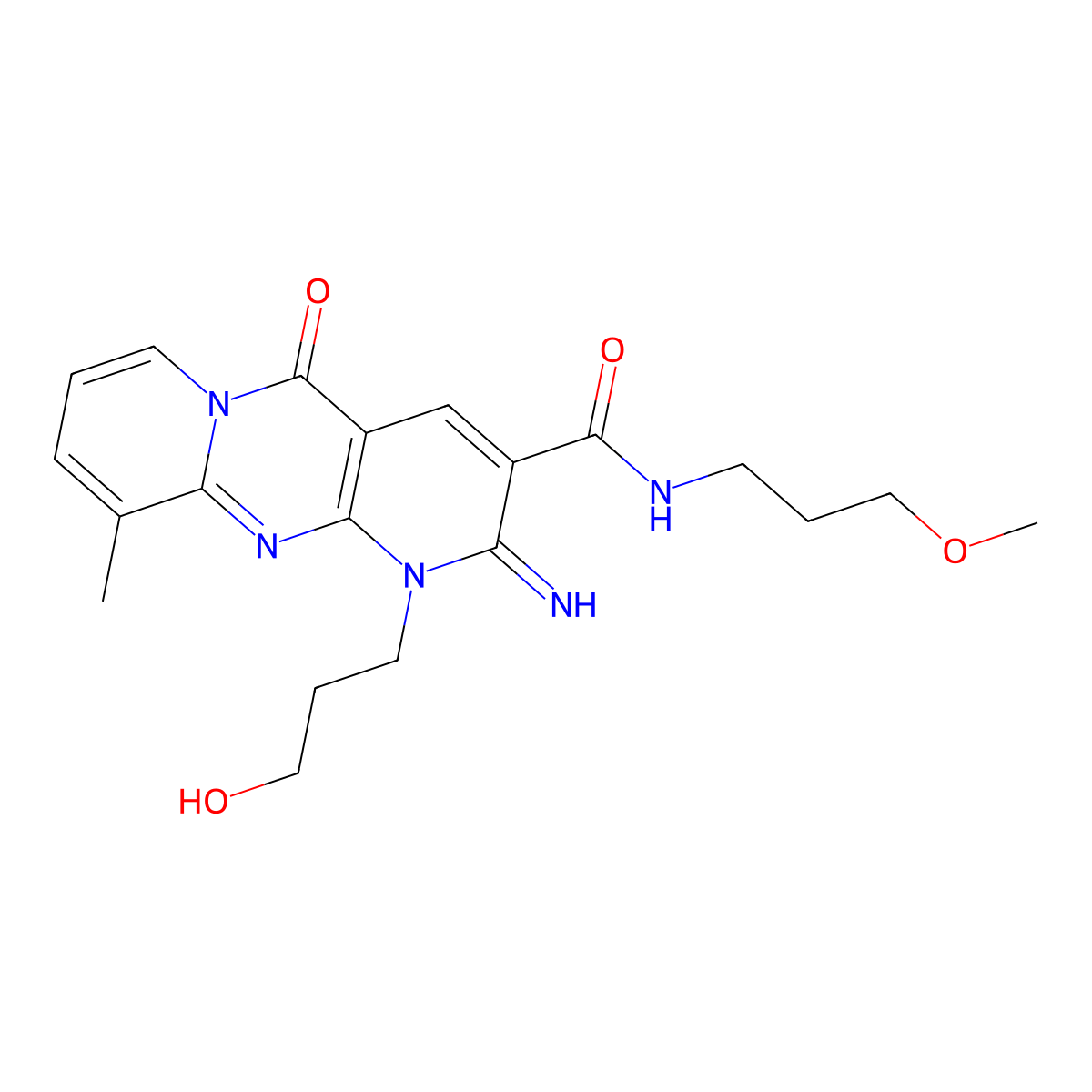 7-(3-hydroxypropyl)-6-imino-N-(3-methoxypropyl)-11-methyl-2-oxo-1,7,9-triazatricyclo[8.4.0.0^{3,8}]tetradeca-3(8),4,9,11,13-pentaene-5-carboxamide molecular structure, CAS 799250-95-6