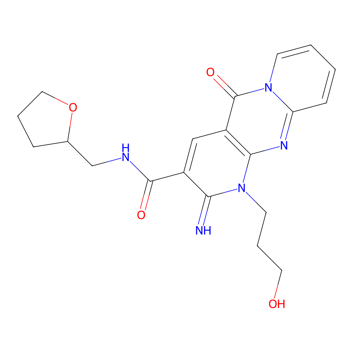 7-(3-hydroxypropyl)-6-imino-2-oxo-N-[(oxolan-2-yl)methyl]-1,7,9-triazatricyclo[8.4.0.0^{3,8}]tetradeca-3(8),4,9,11,13-pentaene-5-carboxamide molecular structure, CAS 799250-97-8