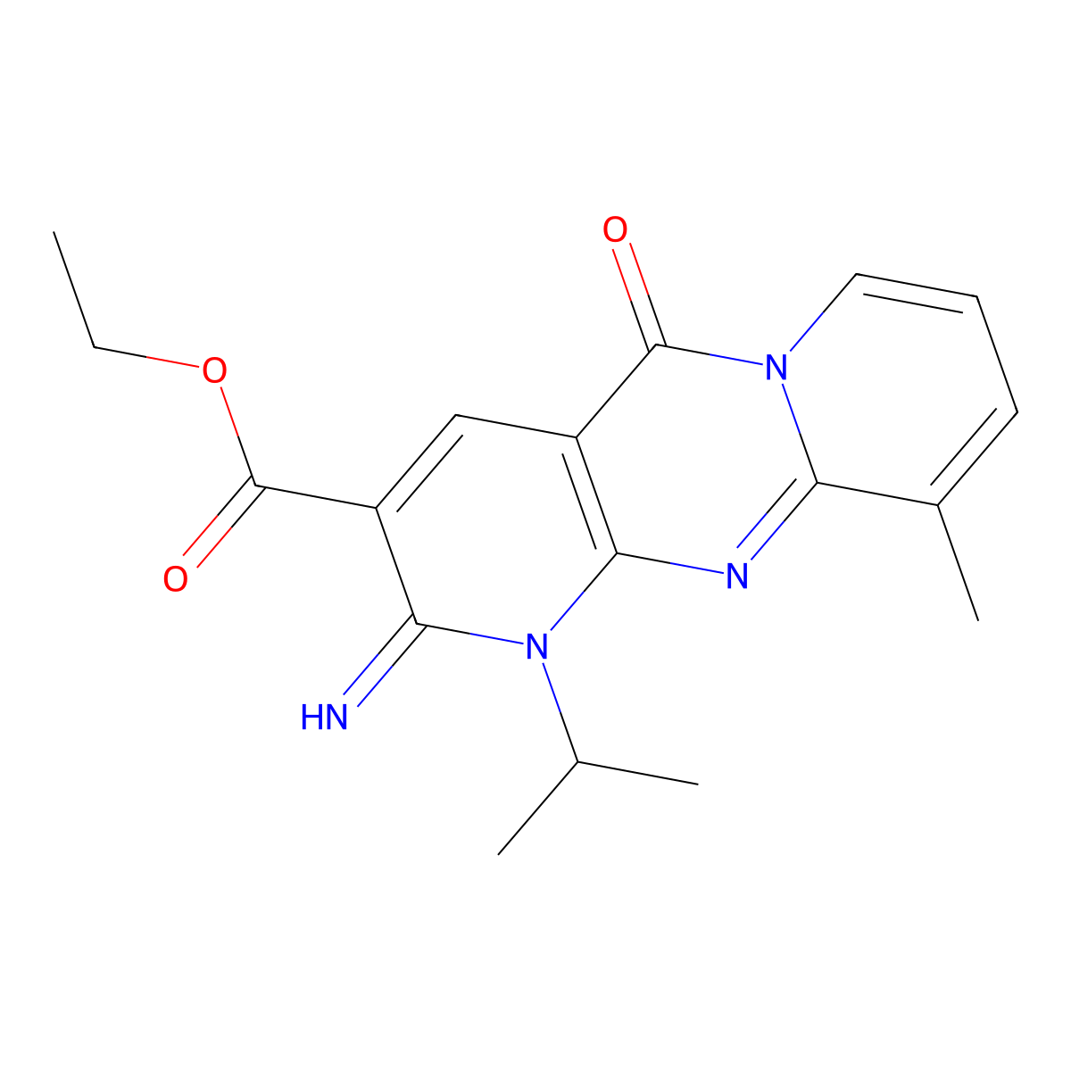 Ethyl 6-imino-11-methyl-2-oxo-7-(propan-2-yl)-1,7,9-triazatricyclo[8.4.0.0^{3,8}]tetradeca-3(8),4,9,11,13-pentaene-5-carboxylate molecular structure, CAS 799251-01-7