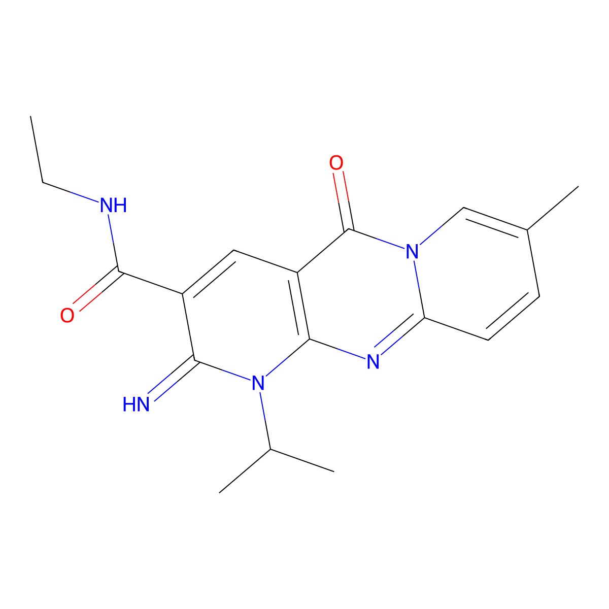 N-ethyl-6-imino-13-methyl-2-oxo-7-(propan-2-yl)-1,7,9-triazatricyclo[8.4.0.0^{3,8}]tetradeca-3(8),4,9,11,13-pentaene-5-carboxamide molecular structure, CAS 799251-05-1
