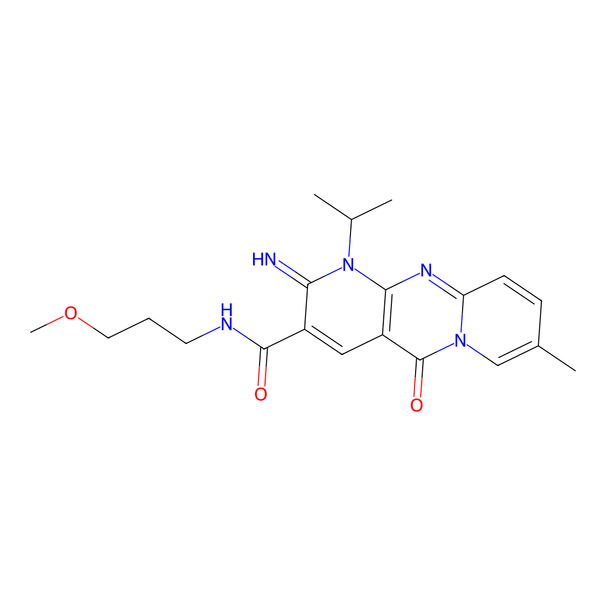 2-imino-N-(3-methoxypropyl)-8-methyl-5-oxo-1-(propan-2-yl)-1,5-dihydro-2H-dipyrido[1,2-a:2',3'-d]pyrimidine-3-carboxamide molecular structure, CAS 799251-08-4