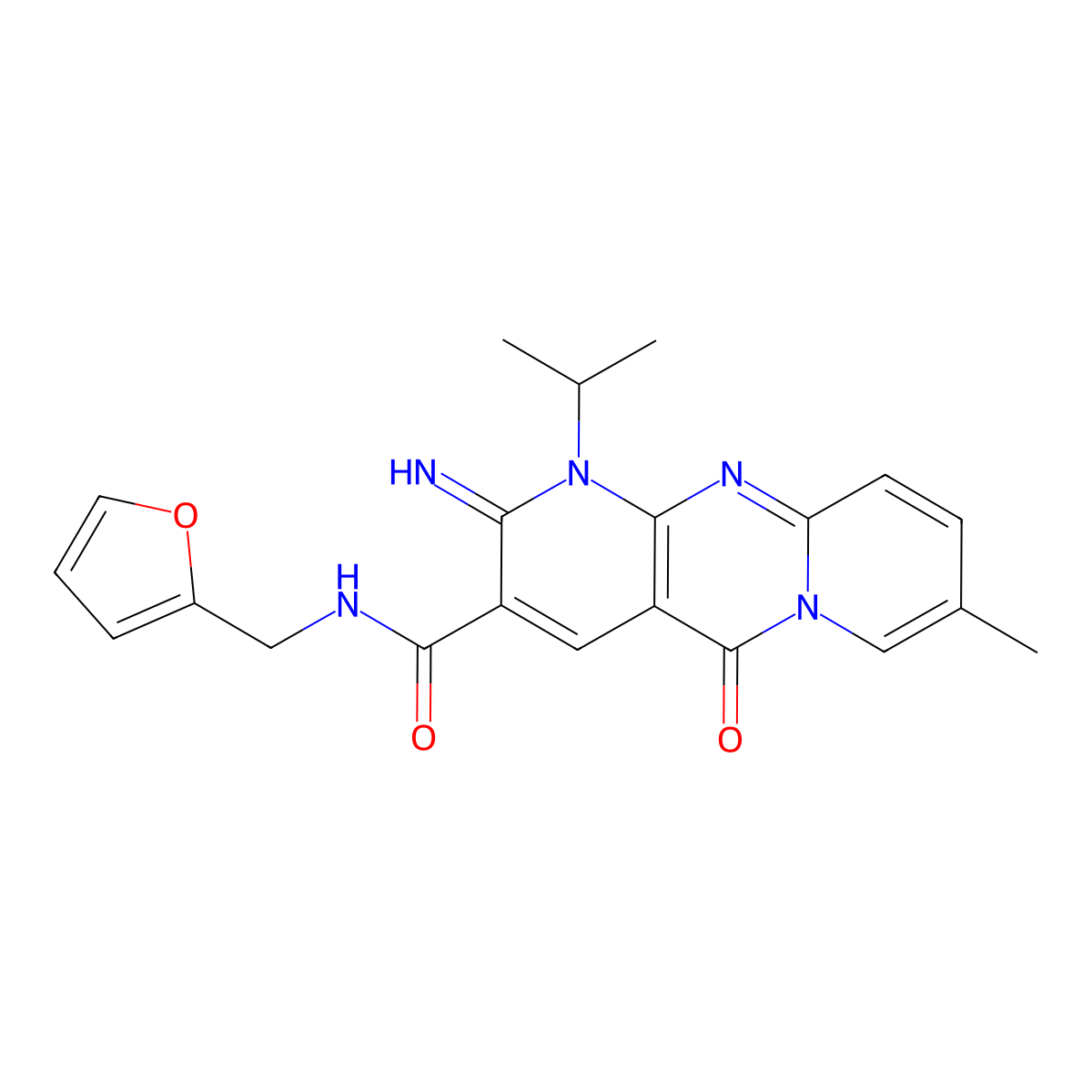 N-(furan-2-ylmethyl)-2-imino-8-methyl-5-oxo-1-(propan-2-yl)-1,5-dihydro-2H-dipyrido[1,2-a:2',3'-d]pyrimidine-3-carboxamide molecular structure, CAS 799251-09-5