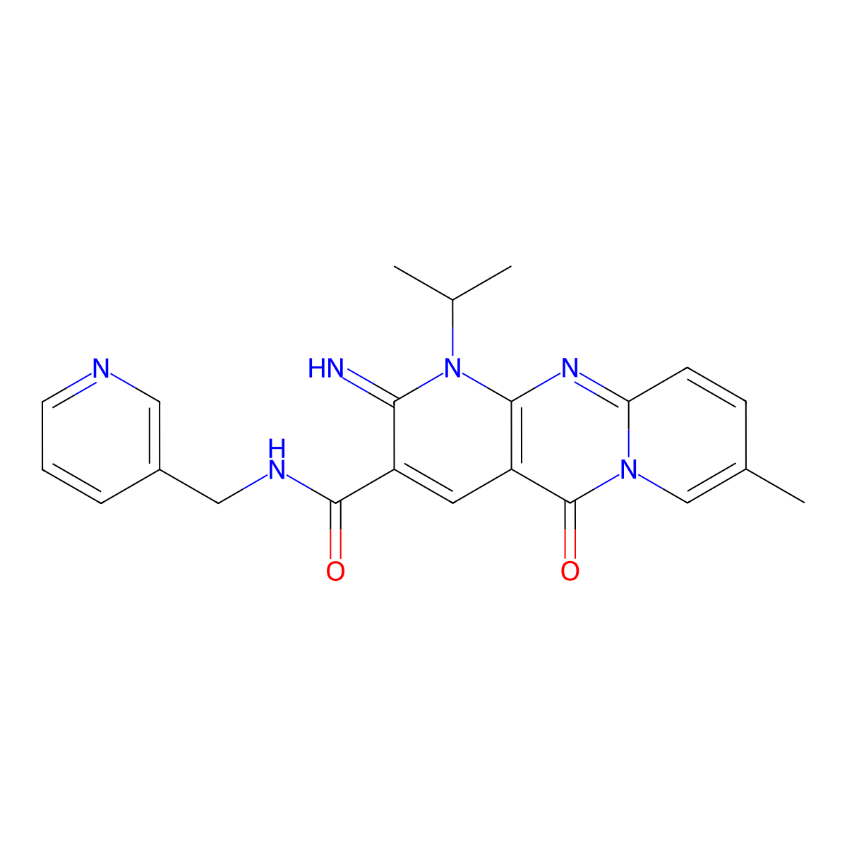 2-Imino-1-isopropyl-6-methyl-10-oxo-1,10-dihydro-2H-1,9,10a-triaza-anthracene-3-carboxylic acid (pyridin-3-ylmethyl)-amide molecular structure, CAS 799251-11-9