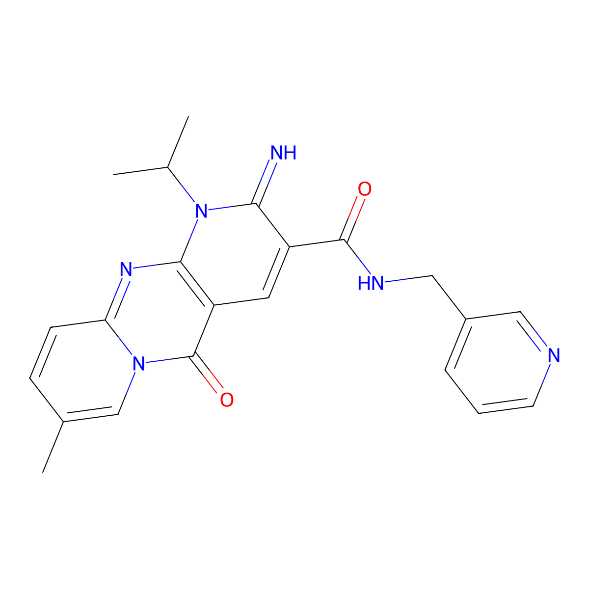 2-Imino-1-isopropyl-6-methyl-10-oxo-1,10-dihydro-2H-1,9,10a-triaza-anthracene-3-carboxylic acid (pyridin-3-ylmethyl)-amide molecular structure, CAS 799251-11-9