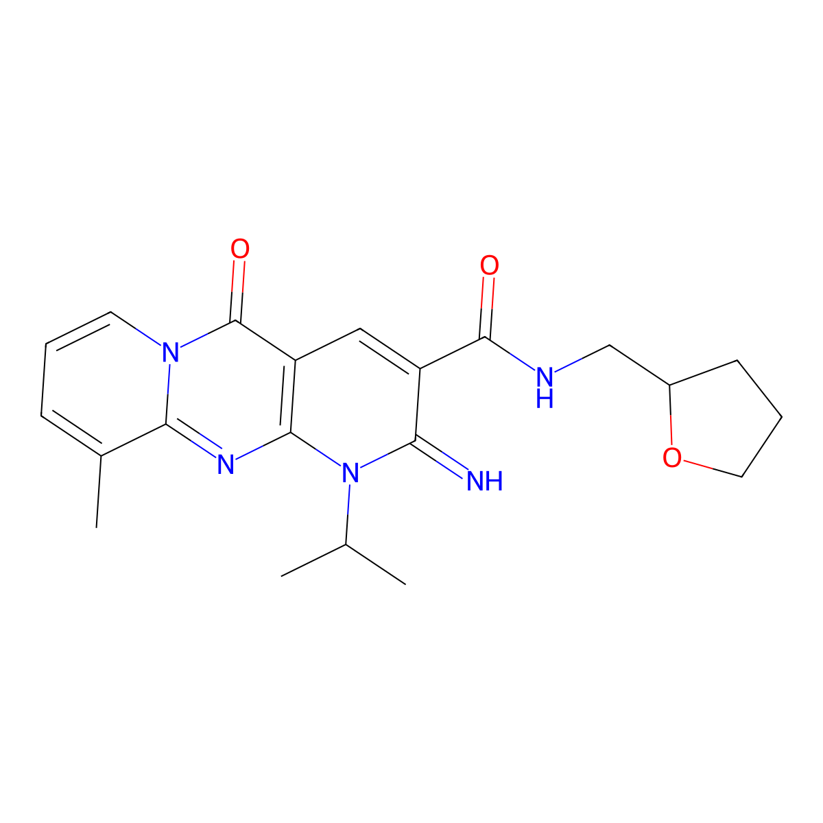2-imino-1-isopropyl-10-methyl-5-oxo-N-(tetrahydro-2-furanylmethyl)-1,5-dihydro-2H-dipyrido[1,2-a:2,3-d]pyrimidine-3-carboxamide molecular structure, CAS 799251-12-0