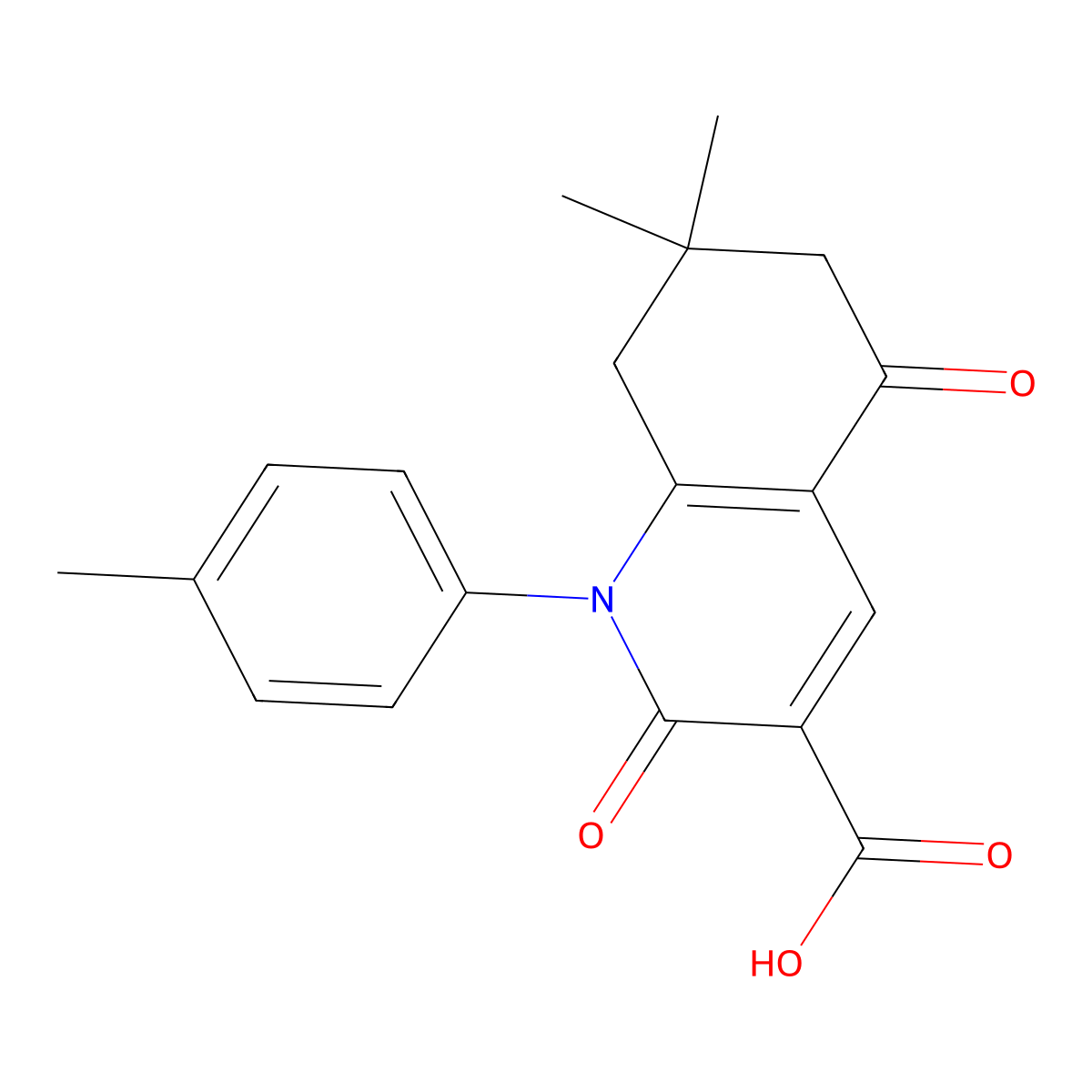 7,7-Dimethyl-1-(4-methylphenyl)-2,5-dioxo-1,2,5,6,7,8-hexahydroquinoline-3-carboxylic acid molecular structure, CAS 799251-48-2