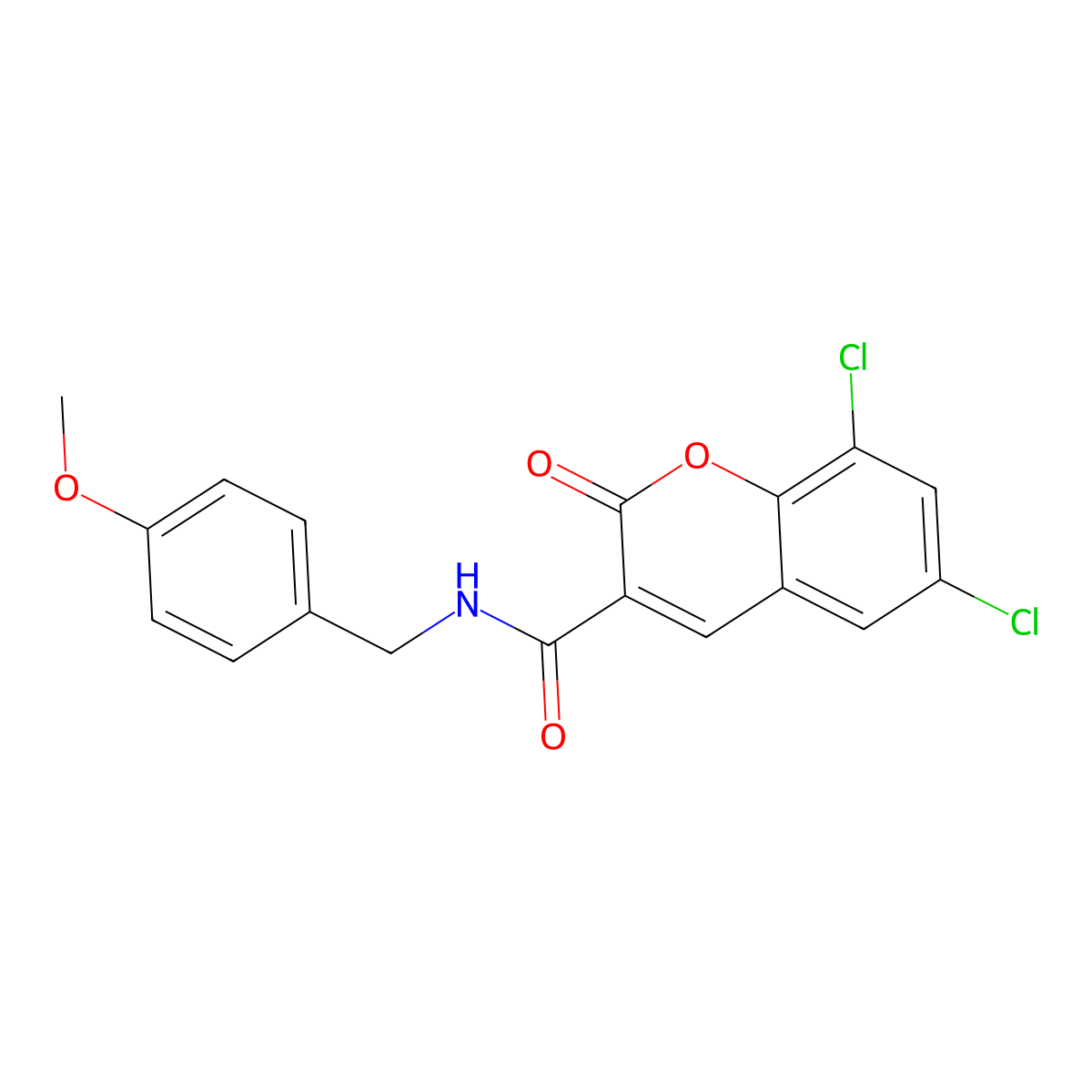6,8-dichloro-N-(4-methoxybenzyl)-2-oxo-2H-chromene-3-carboxamide molecular structure, CAS 799251-86-8