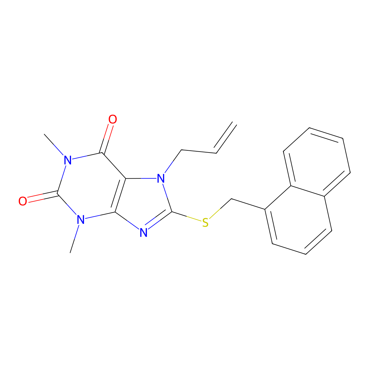 1,3-Dimethyl-8-(naphthalen-1-ylmethylsulfanyl)-7-prop-2-enylpurine-2,6-dione molecular structure, CAS 799252-85-0