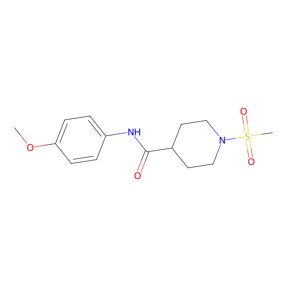 N-(4-methoxyphenyl)-1-methylsulfonylpiperidine-4-carboxamide molecular structure, CAS 799253-26-2