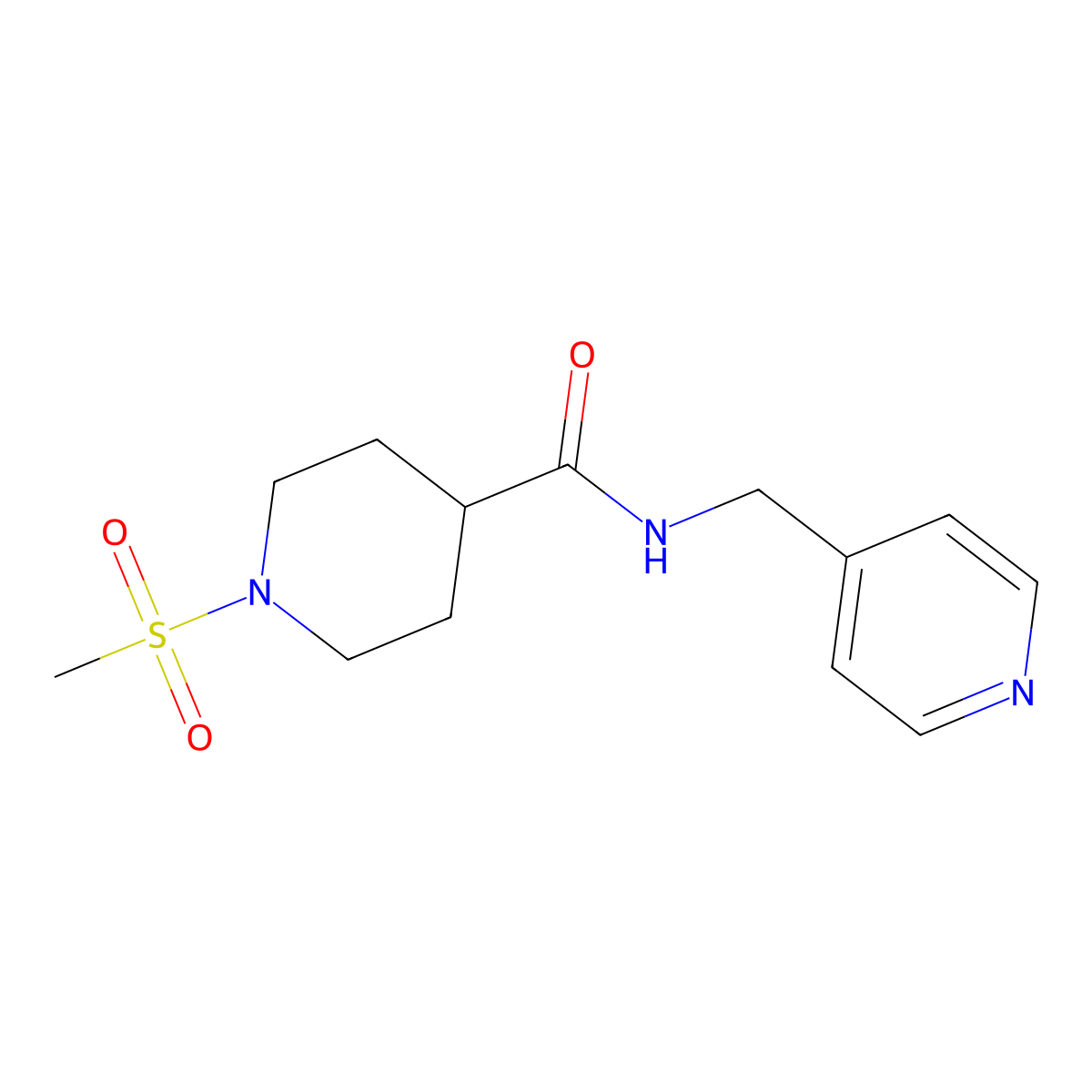 1-methylsulfonyl-N-(pyridin-4-ylmethyl)piperidine-4-carboxamide molecular structure, CAS 799253-28-4
