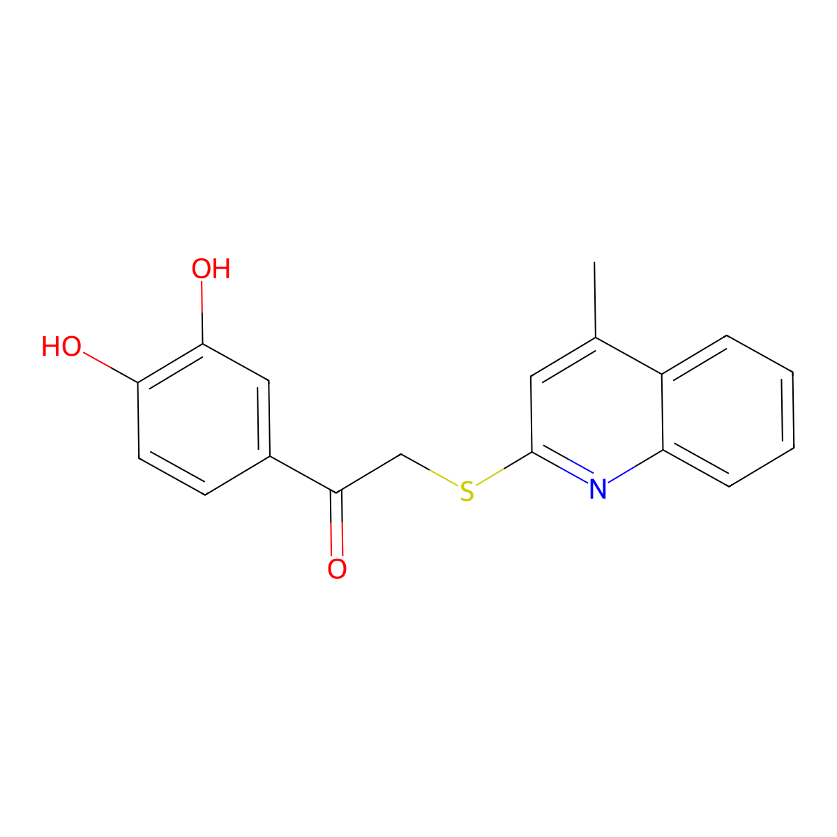 1-(3,4-Dihydroxyphenyl)-2-(4-methyl(2-quinolylthio))ethan-1-one molecular structure, CAS 799256-18-1