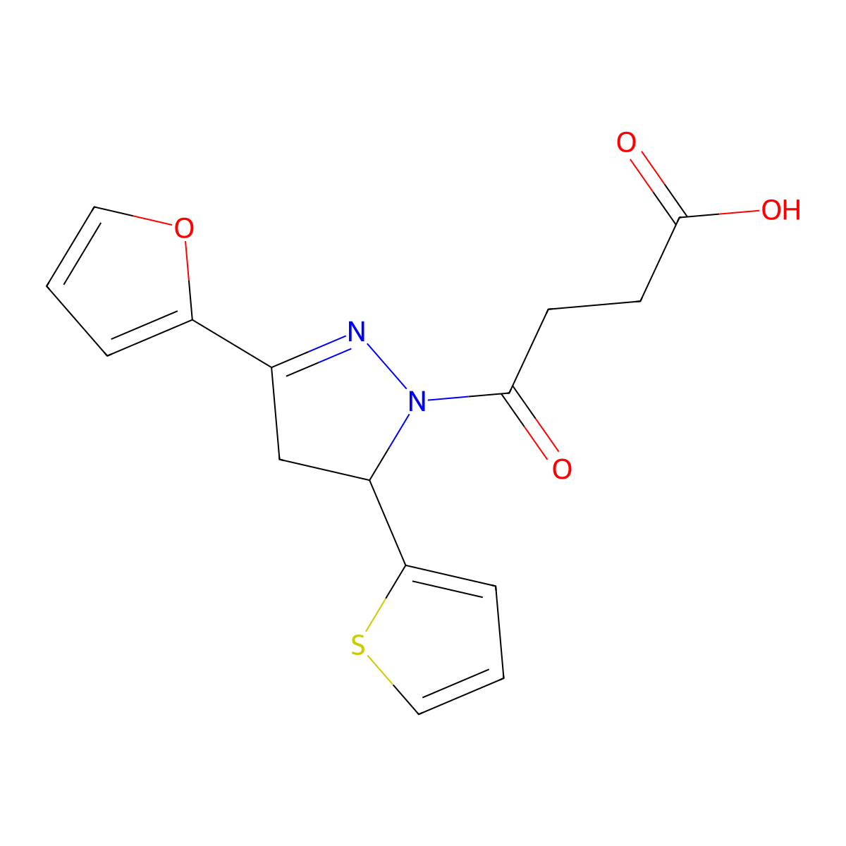4-(3-Furan-2-yl-5-thiophen-2-yl-4,5-dihydro-pyrazol-1-yl)-4-oxo-butyric acid molecular structure, CAS 799256-22-7