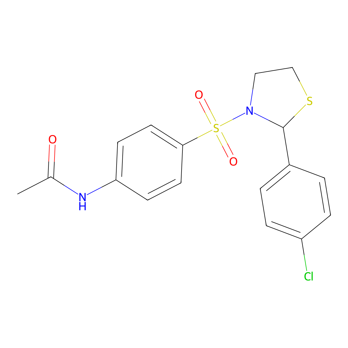N-{4-[2-(4-Chloro-phenyl)-thiazolidine-3-sulfonyl]-phenyl}-acetamide molecular structure, CAS 799257-61-7