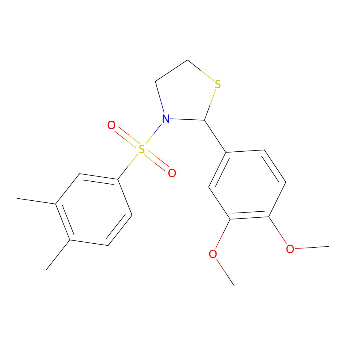 2-(3,4-Dimethoxyphenyl)-3-((3,4-dimethylphenyl)sulfonyl)thiazolidine molecular structure, CAS 799257-62-8