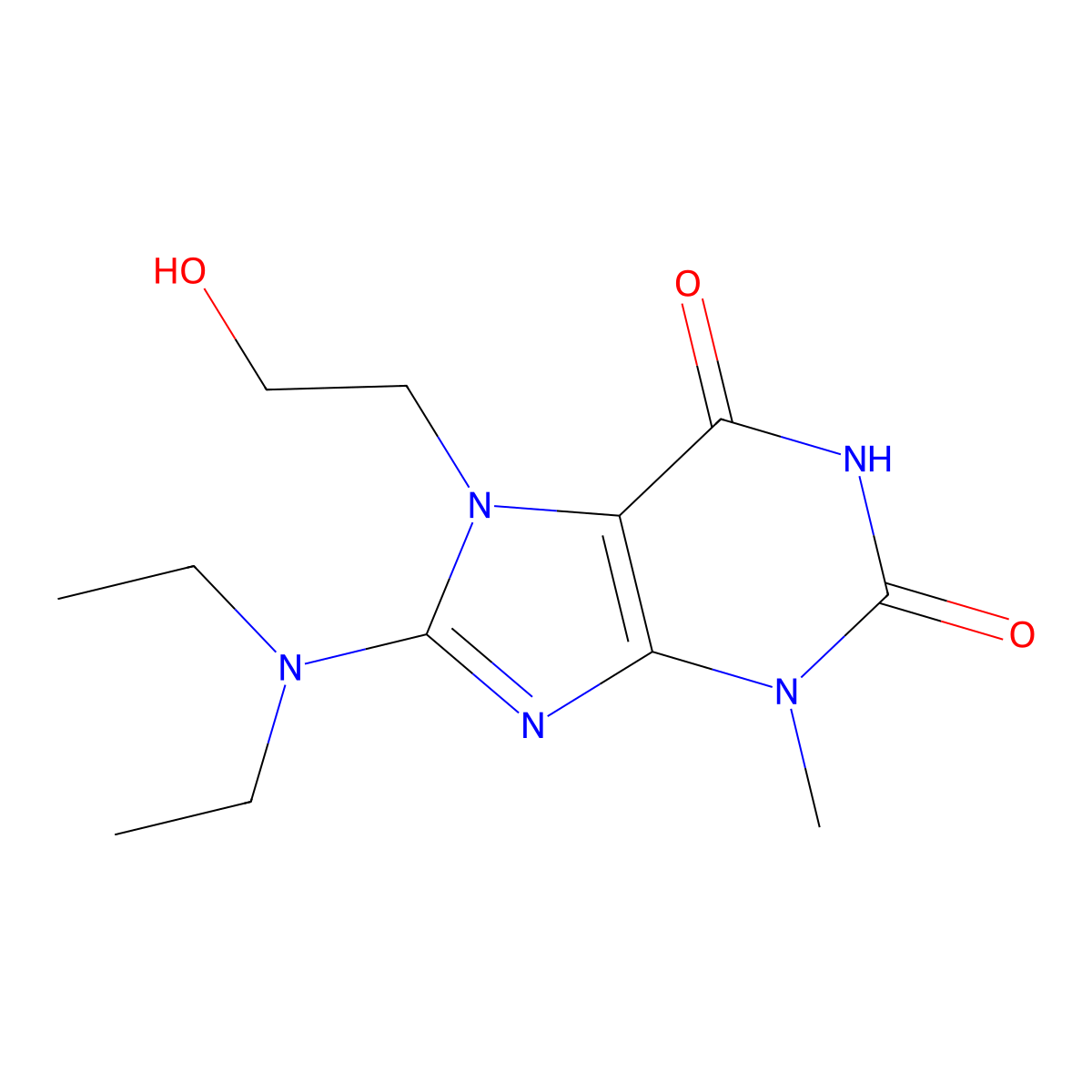 8-(diethylamino)-7-(2-hydroxyethyl)-3-methyl-1H-purine-2,6(3H,7H)-dione molecular structure, CAS 799257-99-1
