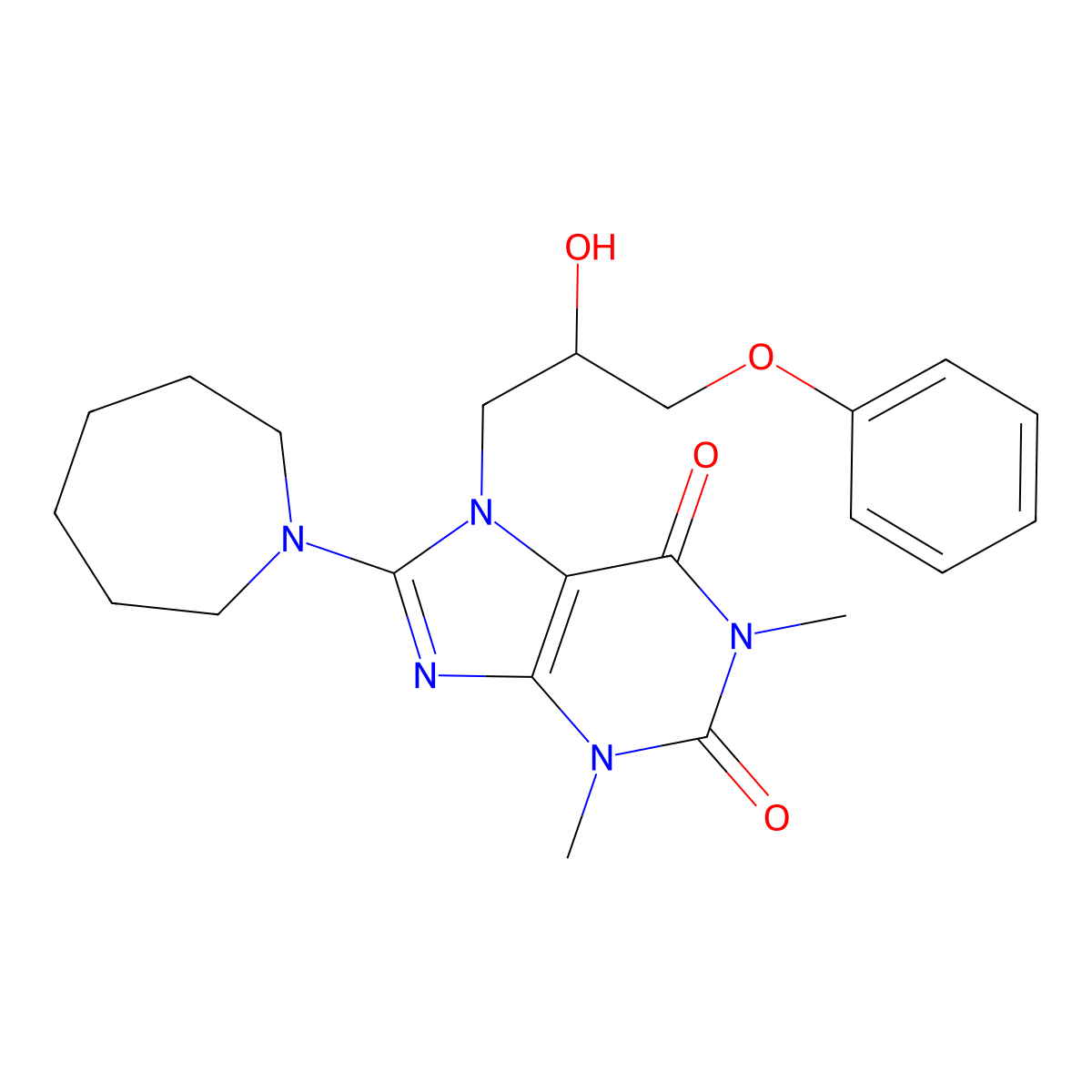 8-Azepan-1-yl-7-(2-hydroxy-3-phenoxy-propyl)-1,3-dimethyl-3,7-dihydro-purine-2,6-dione molecular structure, CAS 799258-01-8