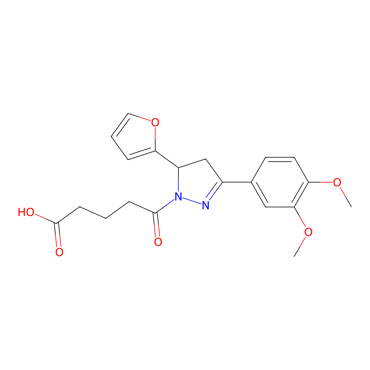 5-(3-(3,4-dimethoxyphenyl)-5-(furan-2-yl)-4,5-dihydro-1H-pyrazol-1-yl)-5-oxopentanoic acid molecular structure, CAS 799258-14-3