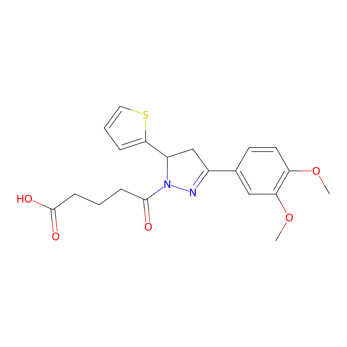 5-(3-(3,4-Dimethoxyphenyl)-5-(thiophen-2-yl)-4,5-dihydro-1h-pyrazol-1-yl)-5-oxopentanoic acid molecular structure, CAS 799258-16-5