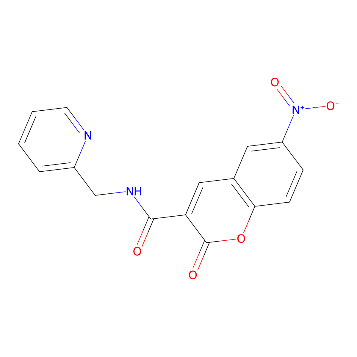 6-nitro-2-oxo-N-(pyridin-2-ylmethyl)chromene-3-carboxamide molecular structure, CAS 799259-10-2