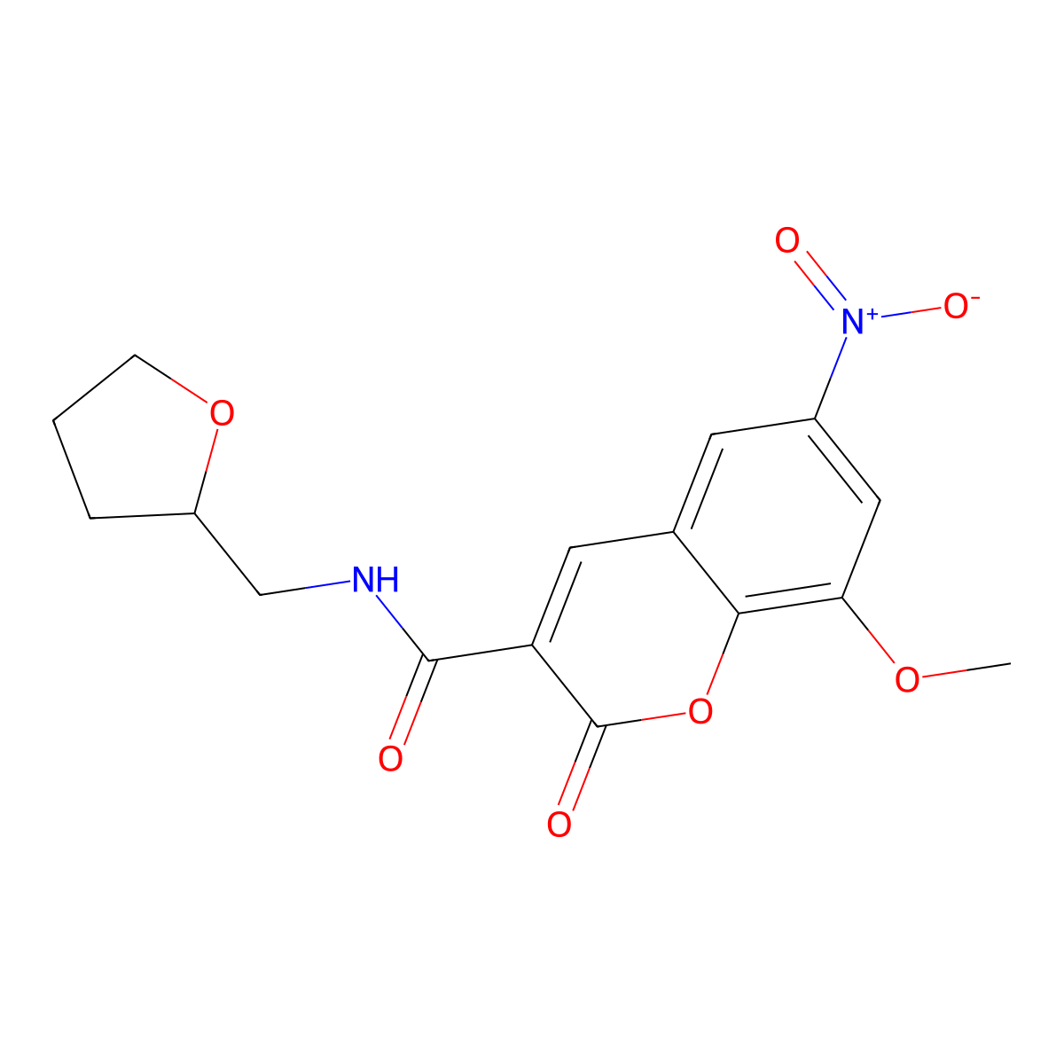 8-methoxy-6-nitro-2-oxo-N-((tetrahydrofuran-2-yl)methyl)-2H-chromene-3-carboxamide molecular structure, CAS 799259-12-4