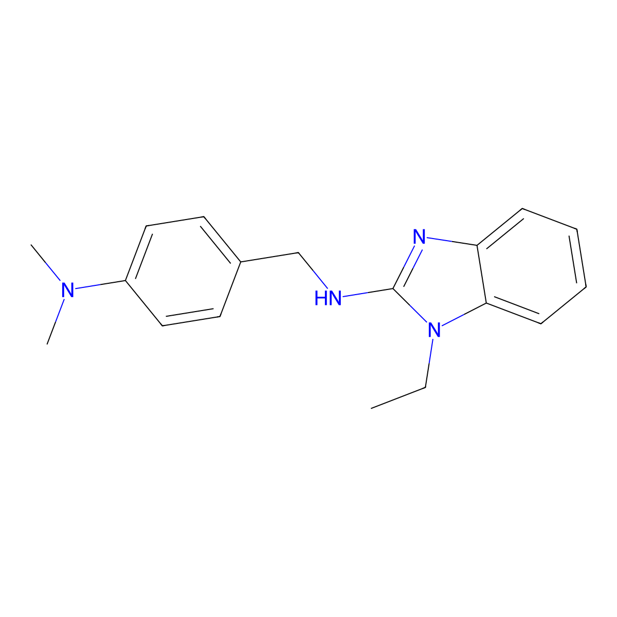 (4-Dimethylamino-benzyl)-(1-ethyl-1H-benzoimidazol-2-yl)-amine molecular structure, CAS 799260-40-5