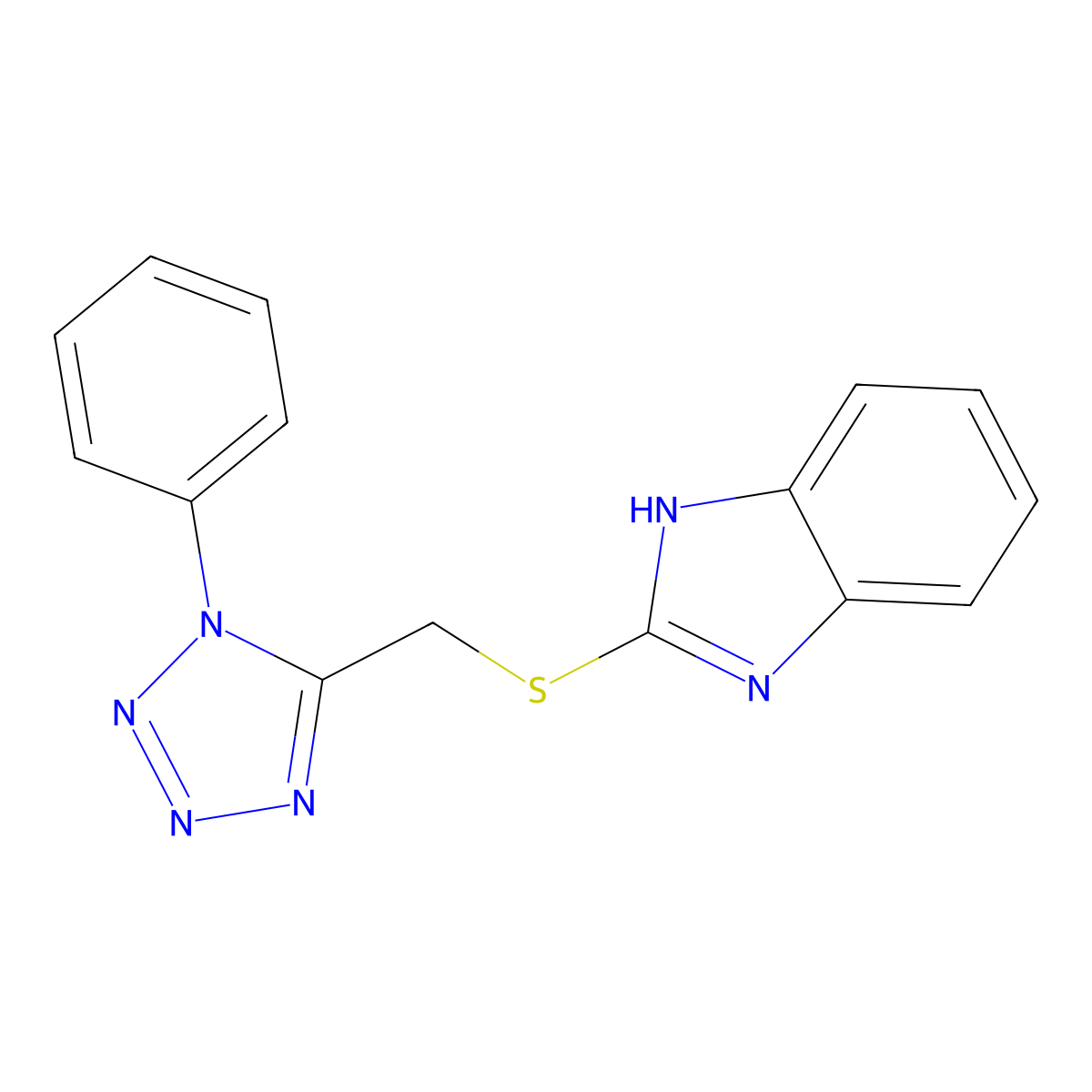 2-(1-Phenyl-1H-tetrazol-5-ylmethylsulfanyl)-1H-benzoimidazole molecular structure, CAS 799260-44-9