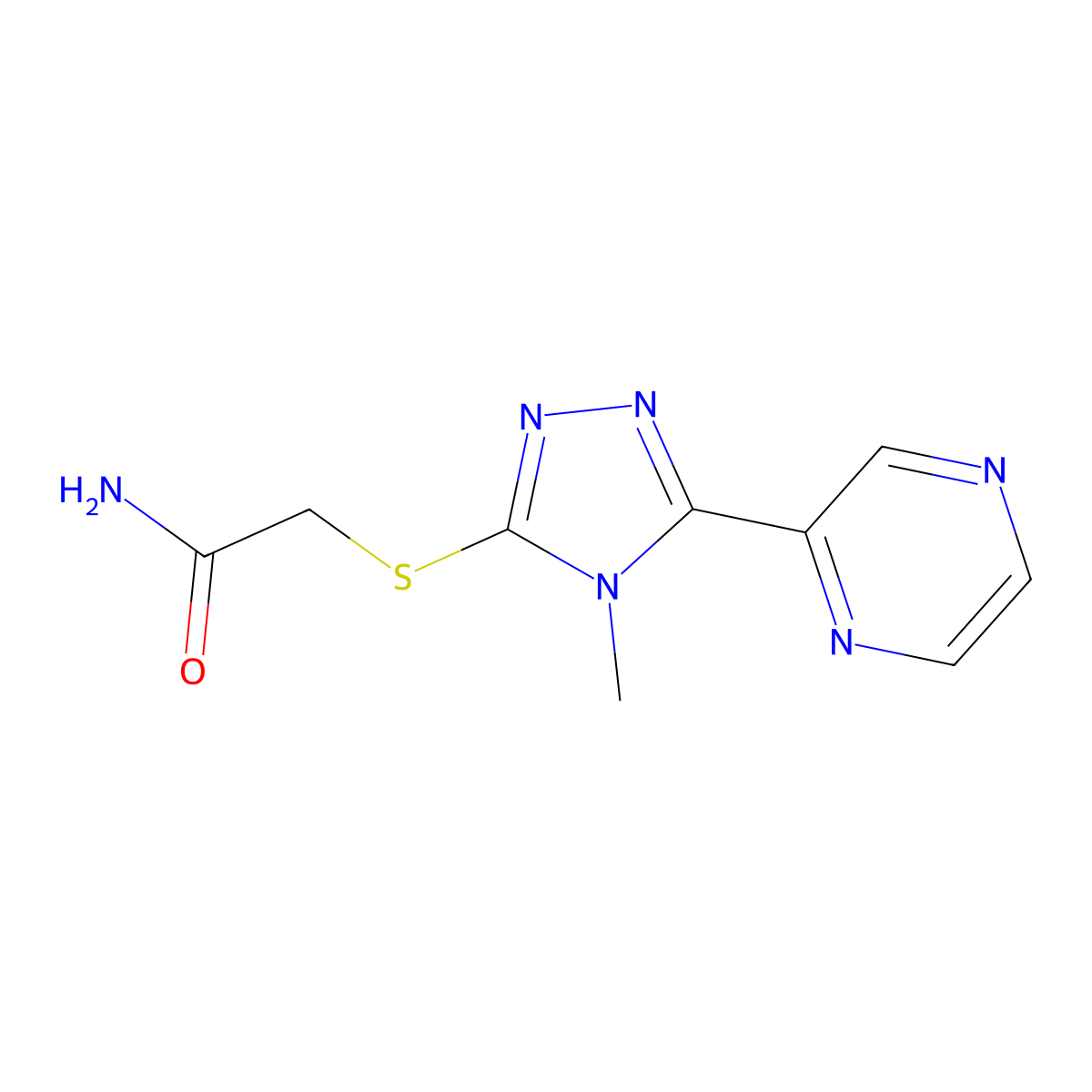 2-[(4-Methyl-5-pyrazin-2-yl-1,2,4-triazol-3-yl)sulfanyl]acetamide molecular structure, CAS 799262-82-1