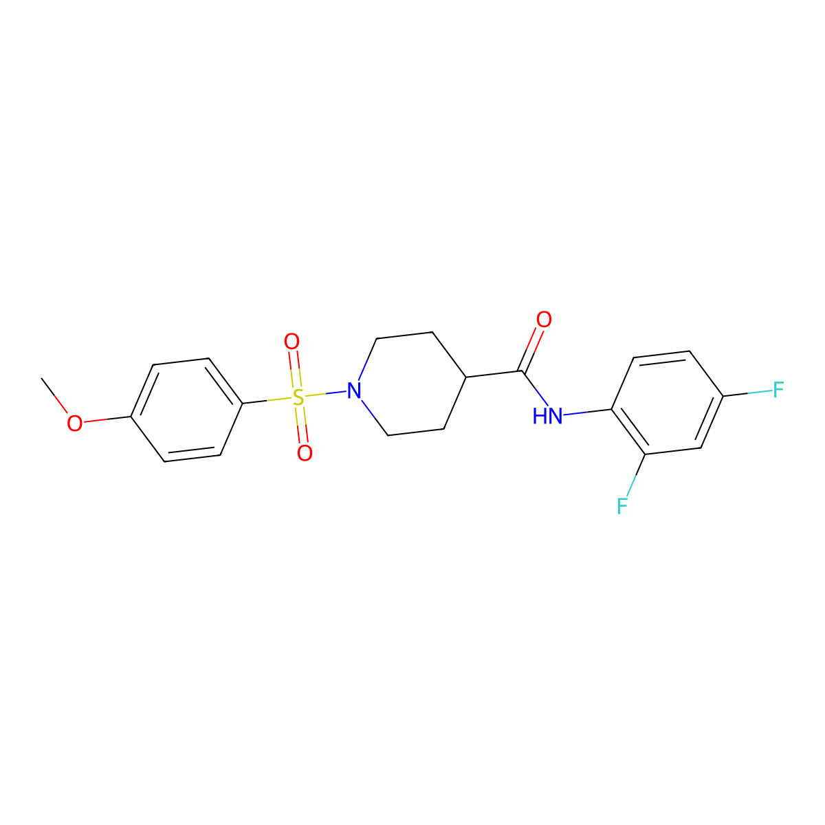 N-(2,4-difluorophenyl)-1-(4-methoxyphenyl)sulfonylpiperidine-4-carboxamide molecular structure, CAS 799264-12-3