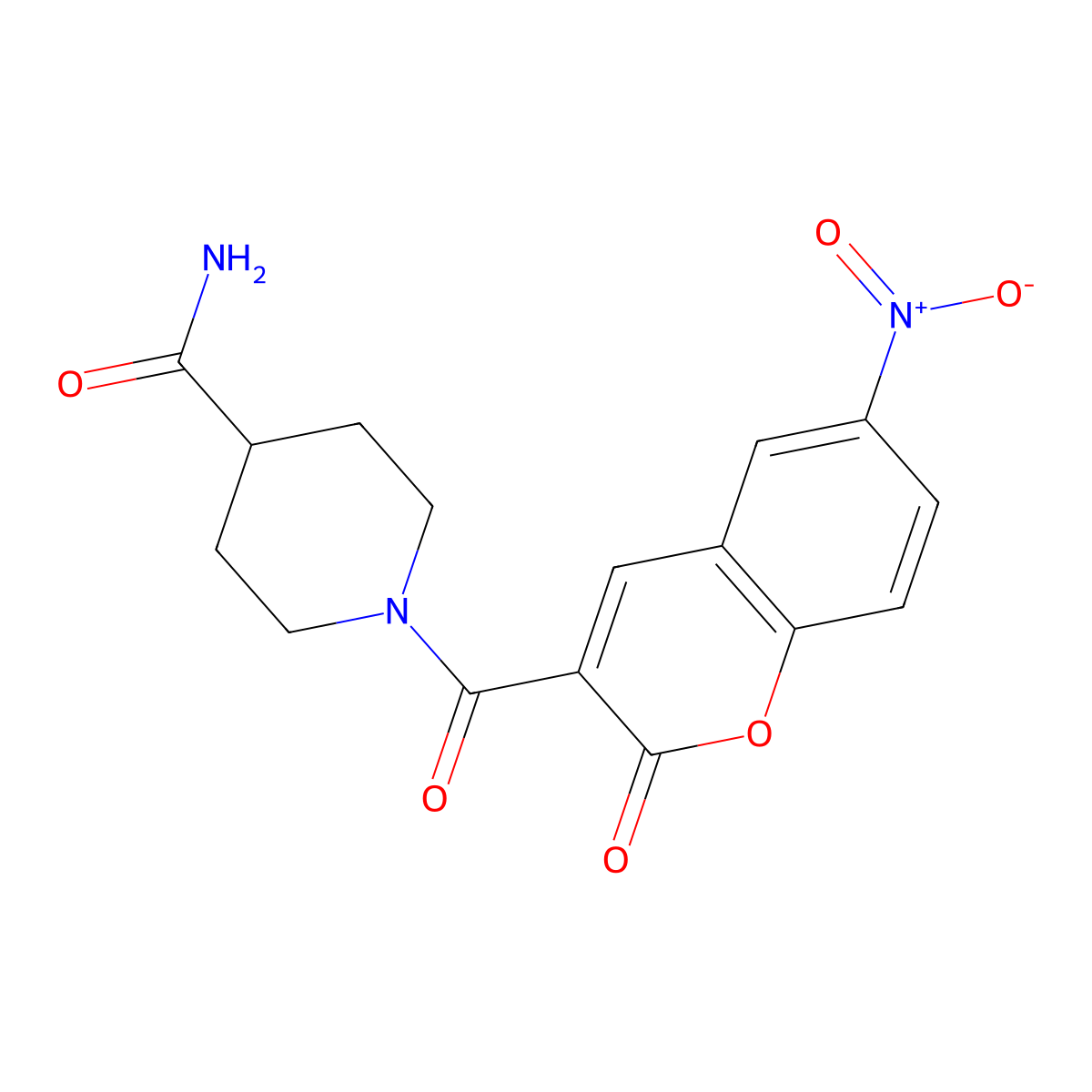 1-(6-nitro-2-oxo-2H-chromene-3-carbonyl)piperidine-4-carboxamide molecular structure, CAS 799265-91-1