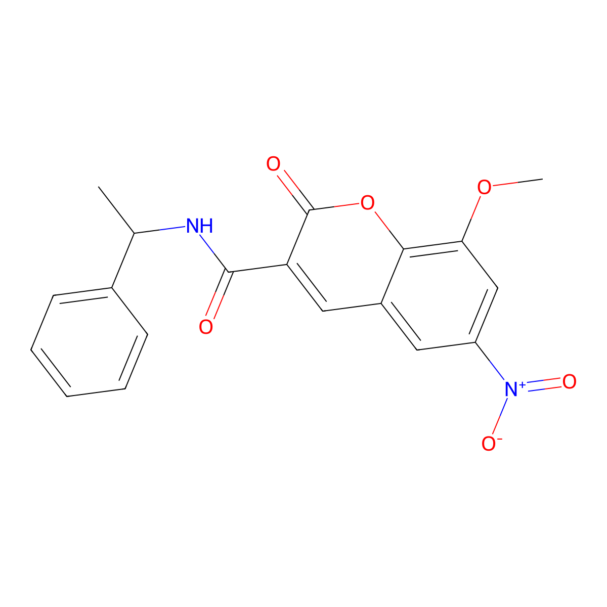 8-methoxy-6-nitro-2-oxo-N-(1-phenylethyl)-2H-chromene-3-carboxamide molecular structure, CAS 799266-05-0