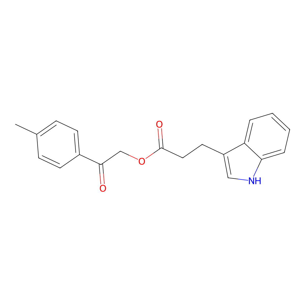 2-oxo-2-(p-tolyl)ethyl 3-(1H-indol-3-yl)propanoate molecular structure, CAS 799266-12-9