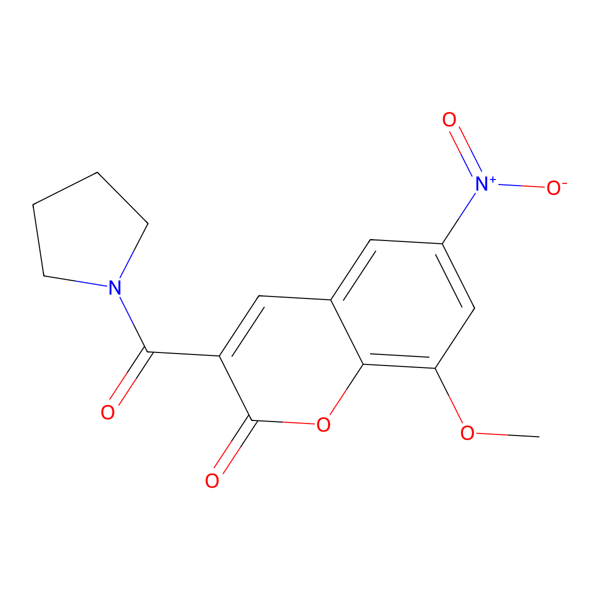 8-Methoxy-6-nitro-3-(pyrrolidinylcarbonyl)chromen-2-one molecular structure, CAS 799266-21-0