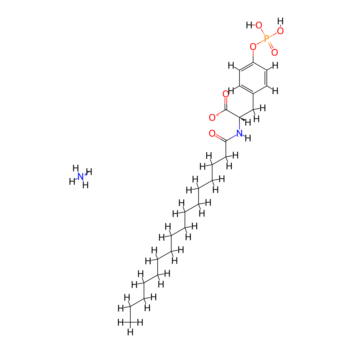 Ammonium (S)-2-palmitamido-3-(4-(phosphonooxy)phenyl)propanoate molecular structure, CAS 799268-45-4