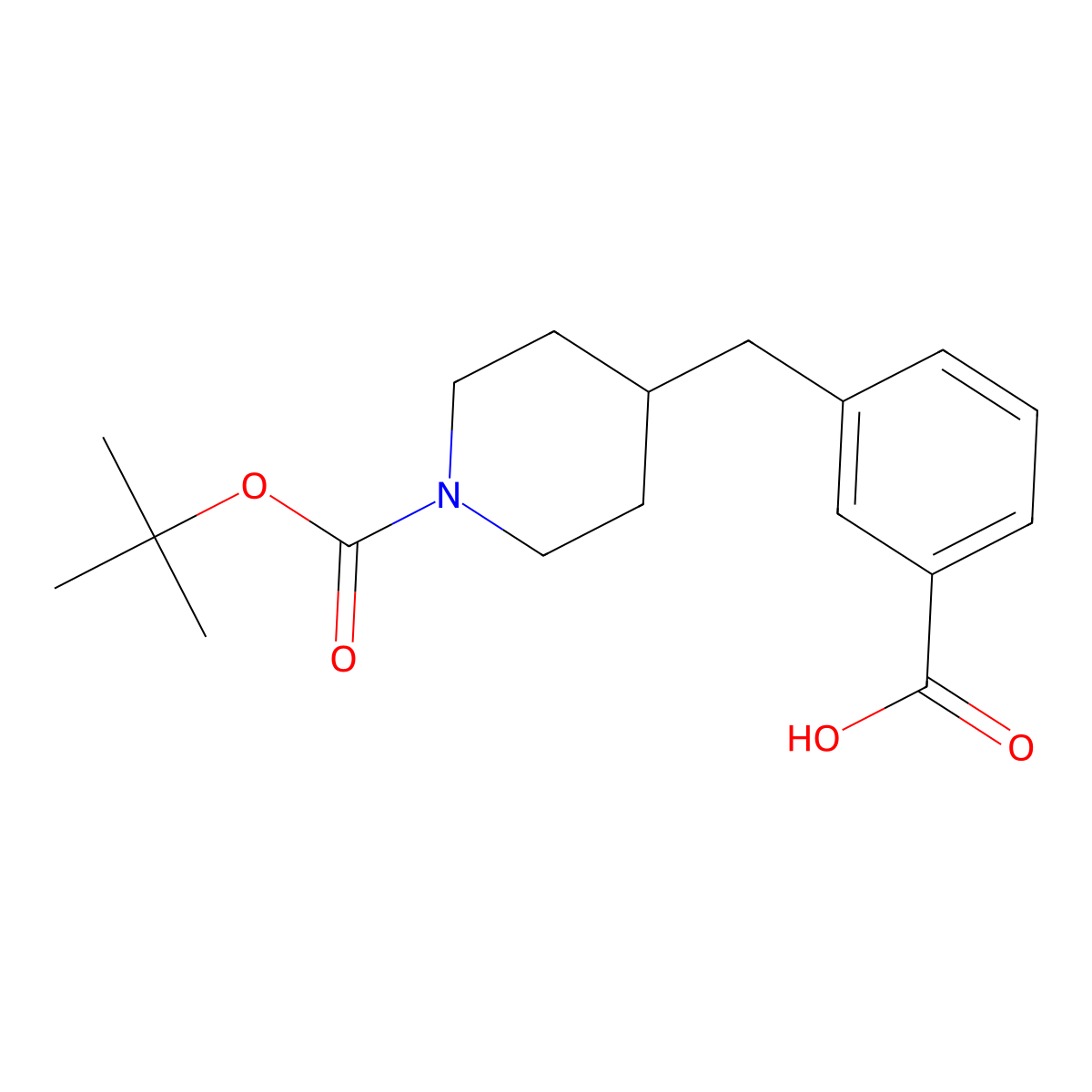 3-((1-(tert-Butoxycarbonyl)piperidin-4-yl)methyl)benzoic acid molecular structure, CAS 799283-53-7