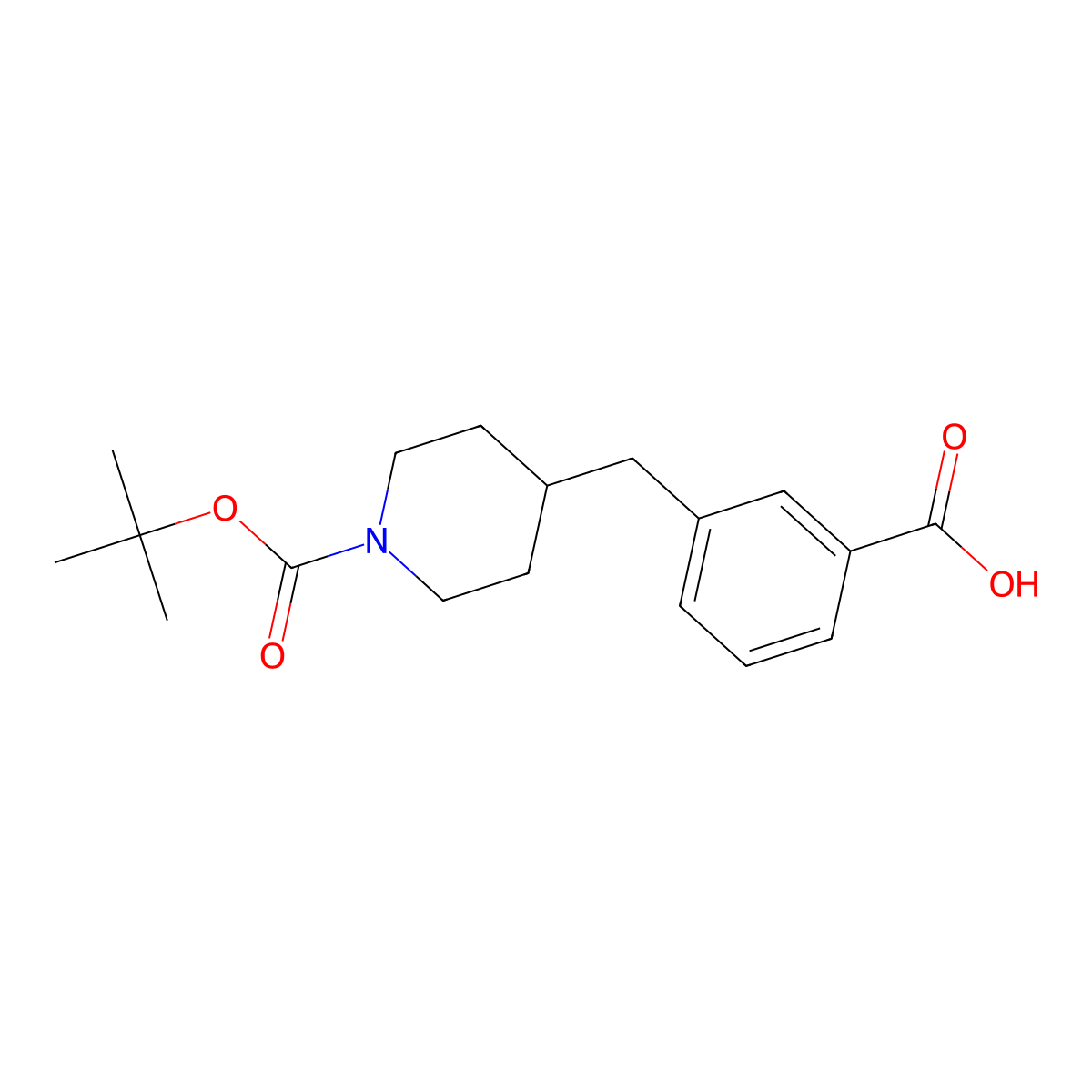 3-((1-(tert-Butoxycarbonyl)piperidin-4-yl)methyl)benzoic acid molecular structure, CAS 799283-53-7