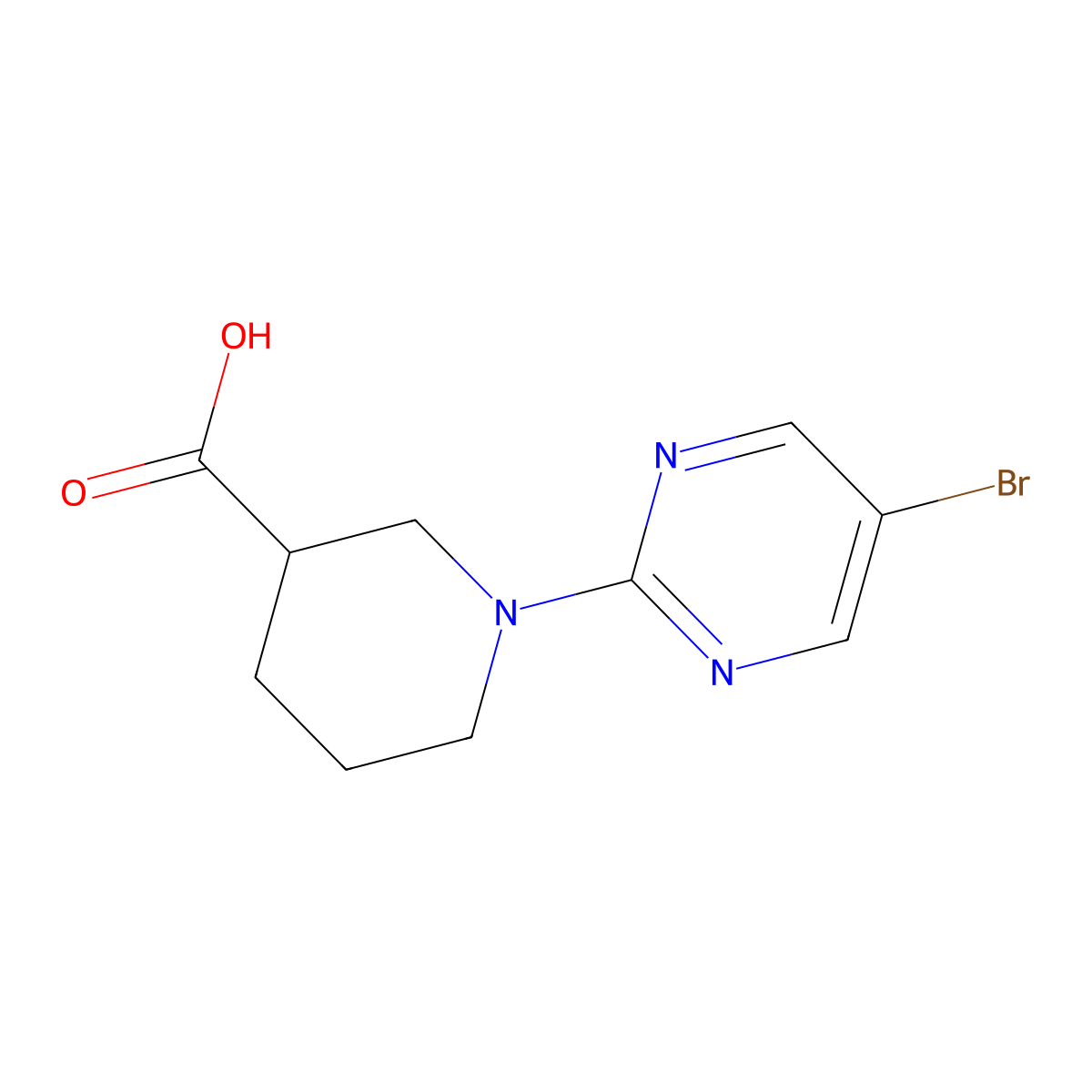 1-(5-bromopyrimidin-2-yl)piperidine-3-carboxylic Acid molecular structure, CAS 799283-93-5