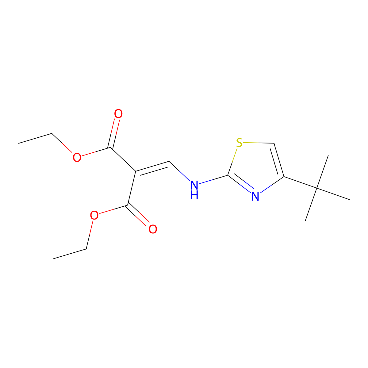 Diethyl 2-({[4-(tert-butyl)-1,3-thiazol-2-yl]amino}methylene)malonate molecular structure, CAS 79932-34-6