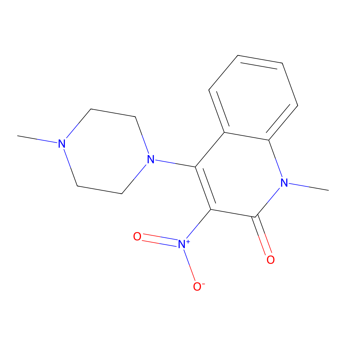 1-Methyl-4-(4-methylpiperazin-1-yl)-3-nitroquinolin-2-one molecular structure, CAS 79966-20-4