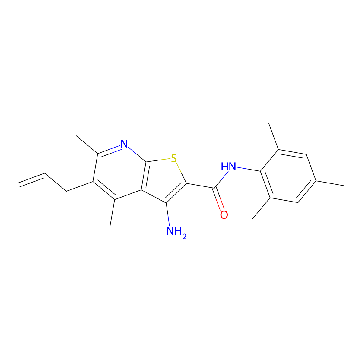 5-allyl-3-amino-N-mesityl-4,6-dimethylthieno[2,3-b]pyridine-2-carboxamide molecular structure, CAS 799771-80-5