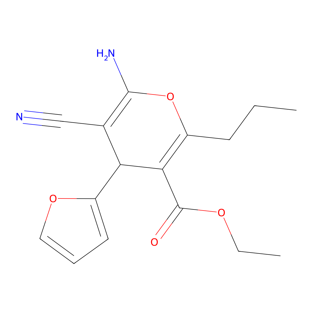 ethyl 6-amino-5-cyano-4-(furan-2-yl)-2-propyl-4H-pyran-3-carboxylate molecular structure, CAS 799772-34-2