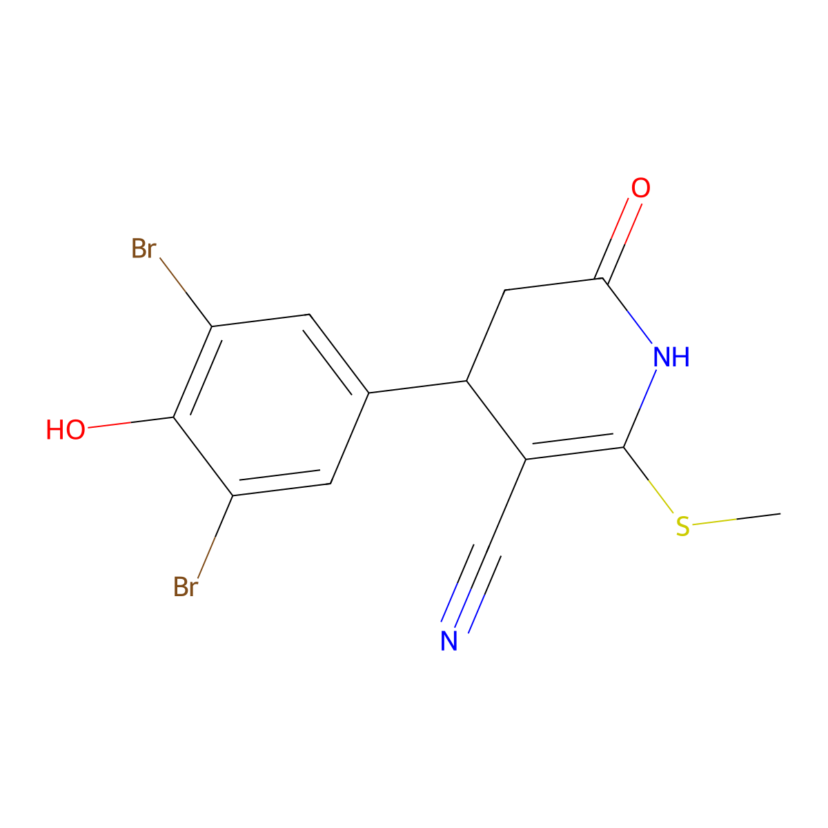 4-(3,5-Dibromo-4-hydroxyphenyl)-2-(methylthio)-6-oxo-1,4,5,6-tetrahydropyridine-3-carbonitrile molecular structure, CAS 799772-58-0