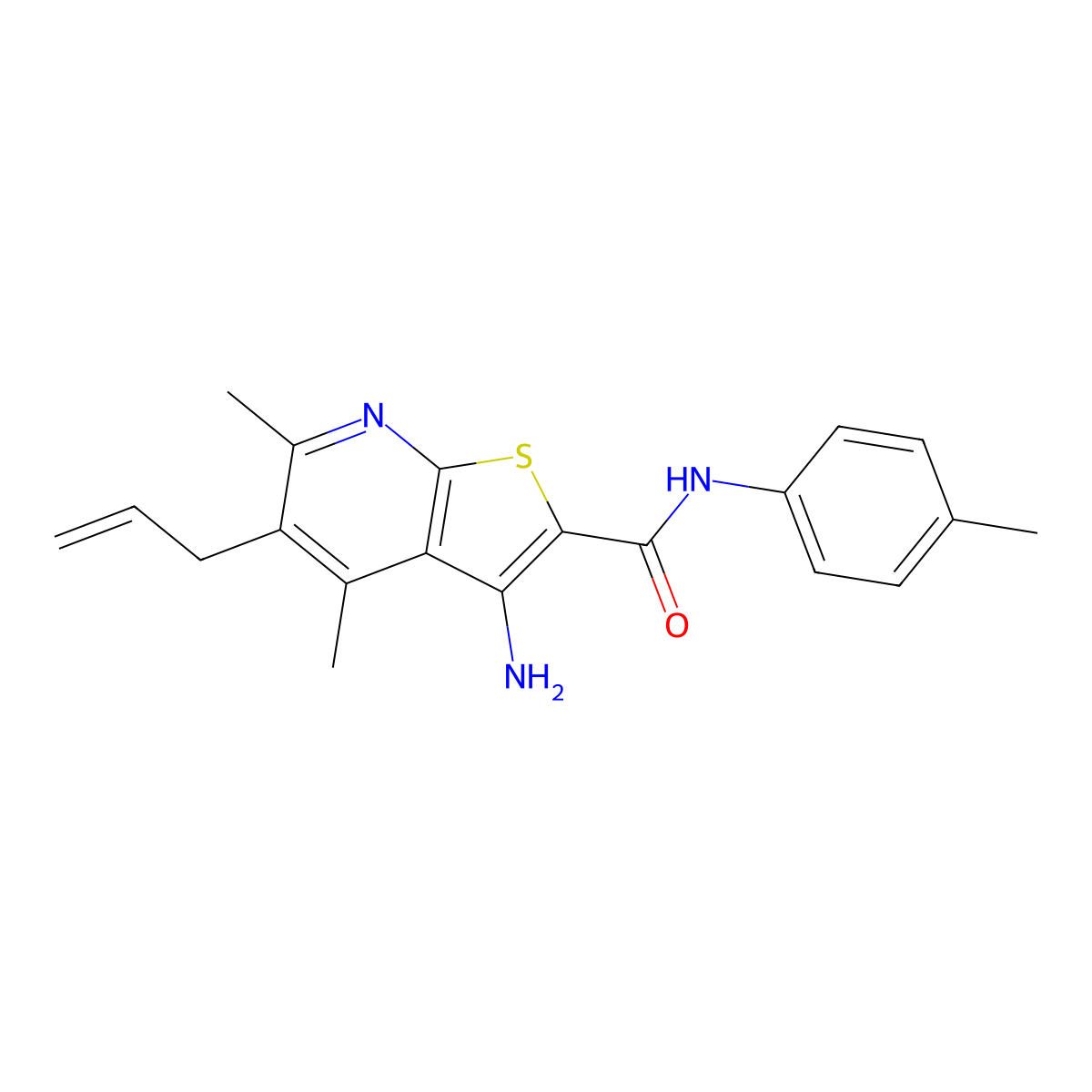 5-allyl-3-amino-4,6-dimethyl-N-(p-tolyl)thieno[2,3-b]pyridine-2-carboxamide molecular structure, CAS 799773-35-6