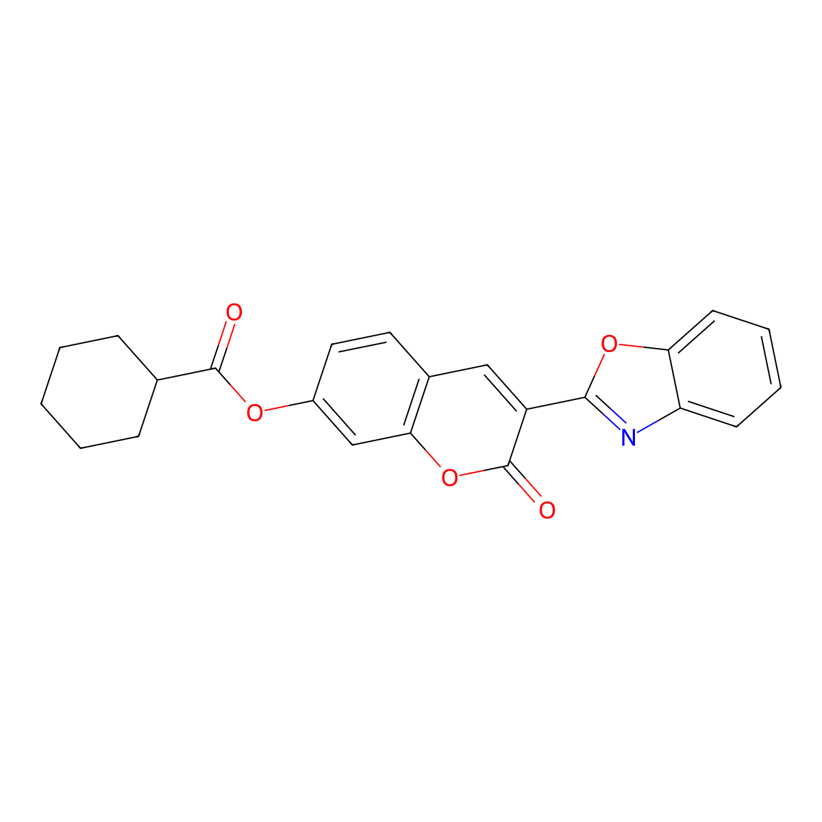 3-(benzo[d]oxazol-2-yl)-2-oxo-2H-chromen-7-yl cyclohexanecarboxylate molecular structure, CAS 799776-15-1