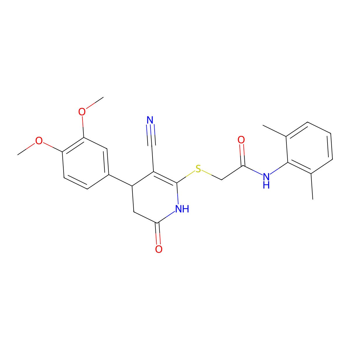 2-((3-cyano-4-(3,4-dimethoxyphenyl)-6-oxo-1,4,5,6-tetrahydropyridin-2-yl)thio)-N-(2,6-dimethylphenyl)acetamide molecular structure, CAS 799778-25-9