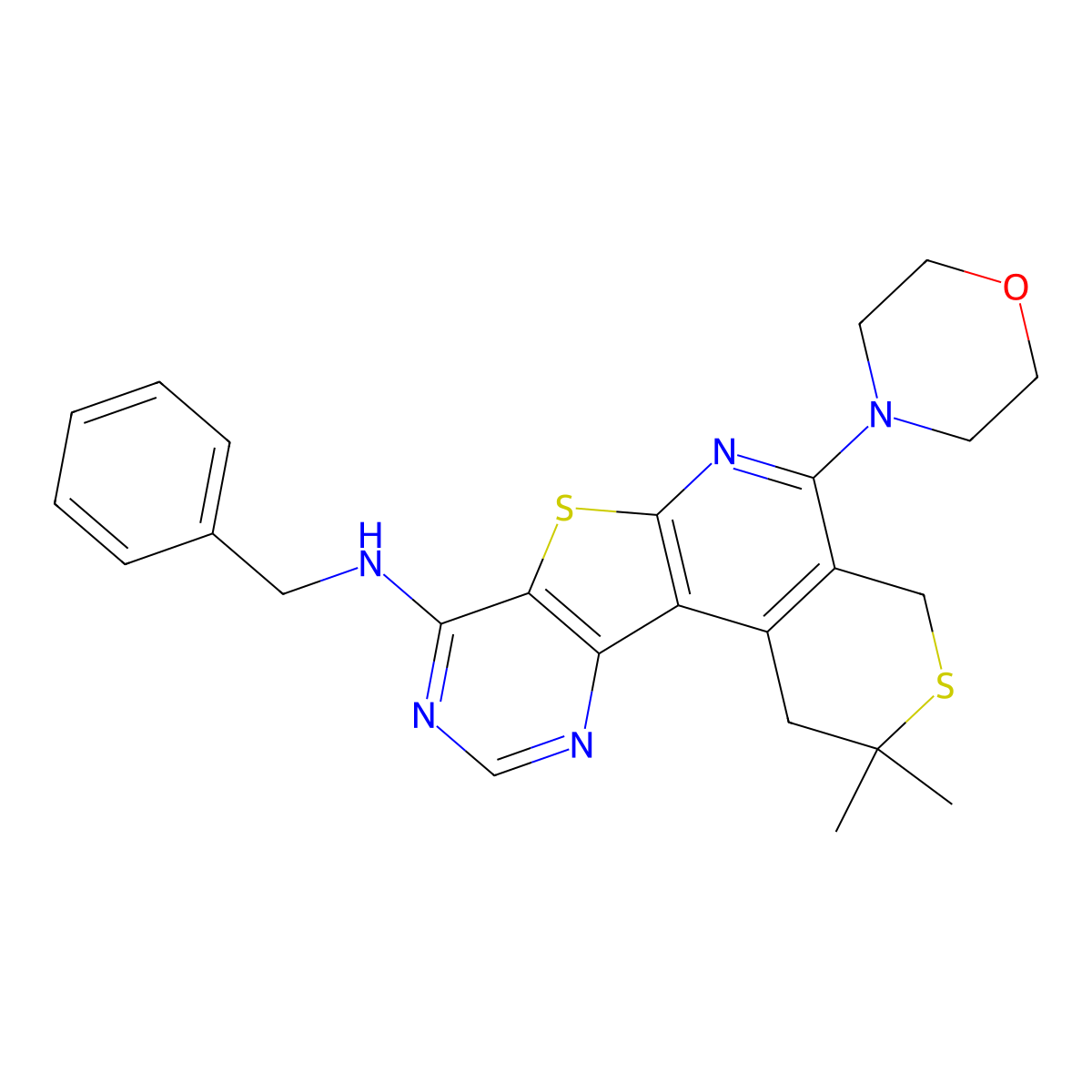 N-benzyl-2,2-dimethyl-5-morpholino-2,4-dihydro-1H-thiopyrano[4'',3'':4',5']pyrido[3',2':4,5]thieno[3,2-d]pyrimidin-8-amine molecular structure, CAS 799779-24-1