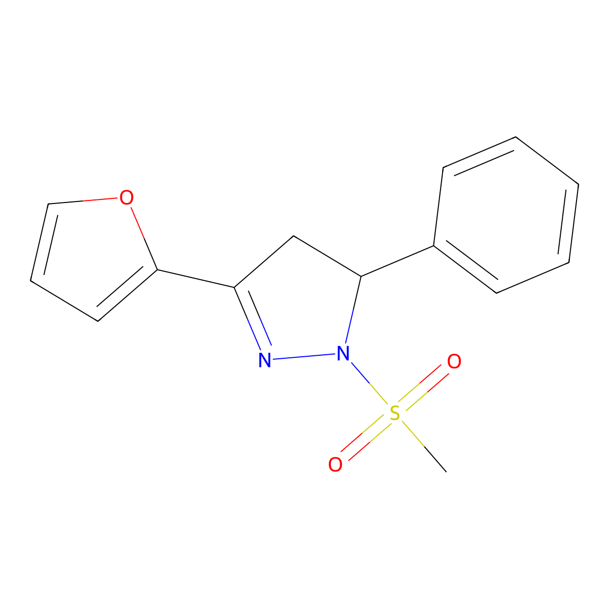 3-(furan-2-yl)-1-(methylsulfonyl)-5-phenyl-4,5-dihydro-1H-pyrazole molecular structure, CAS 799782-13-1